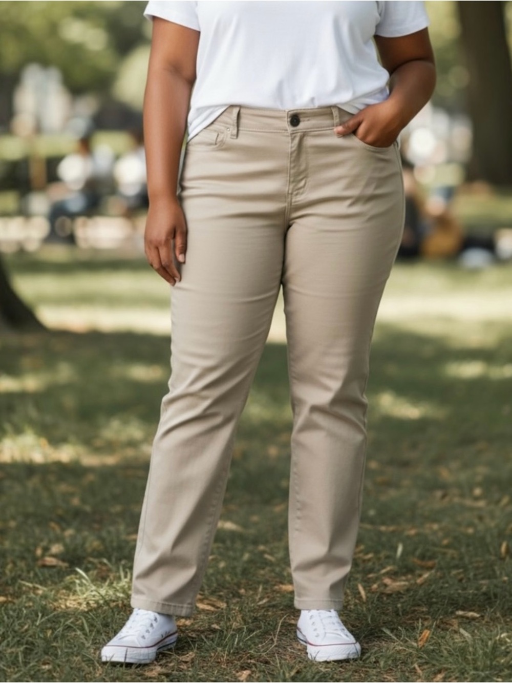 Khakis & Co Women’s Khaki Chino Pants Tummy Slimming Flexible Waist Stretch 12